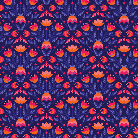 Blooming Garden- DK Blue Full Bloom: Sold by the 1/2 Yard