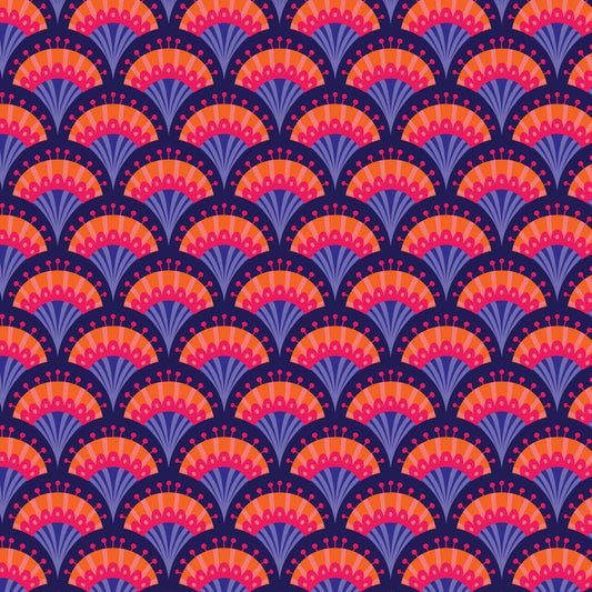 Blooming Garden- DK Blue Fan Flowers: Sold by the 1/2 Yard