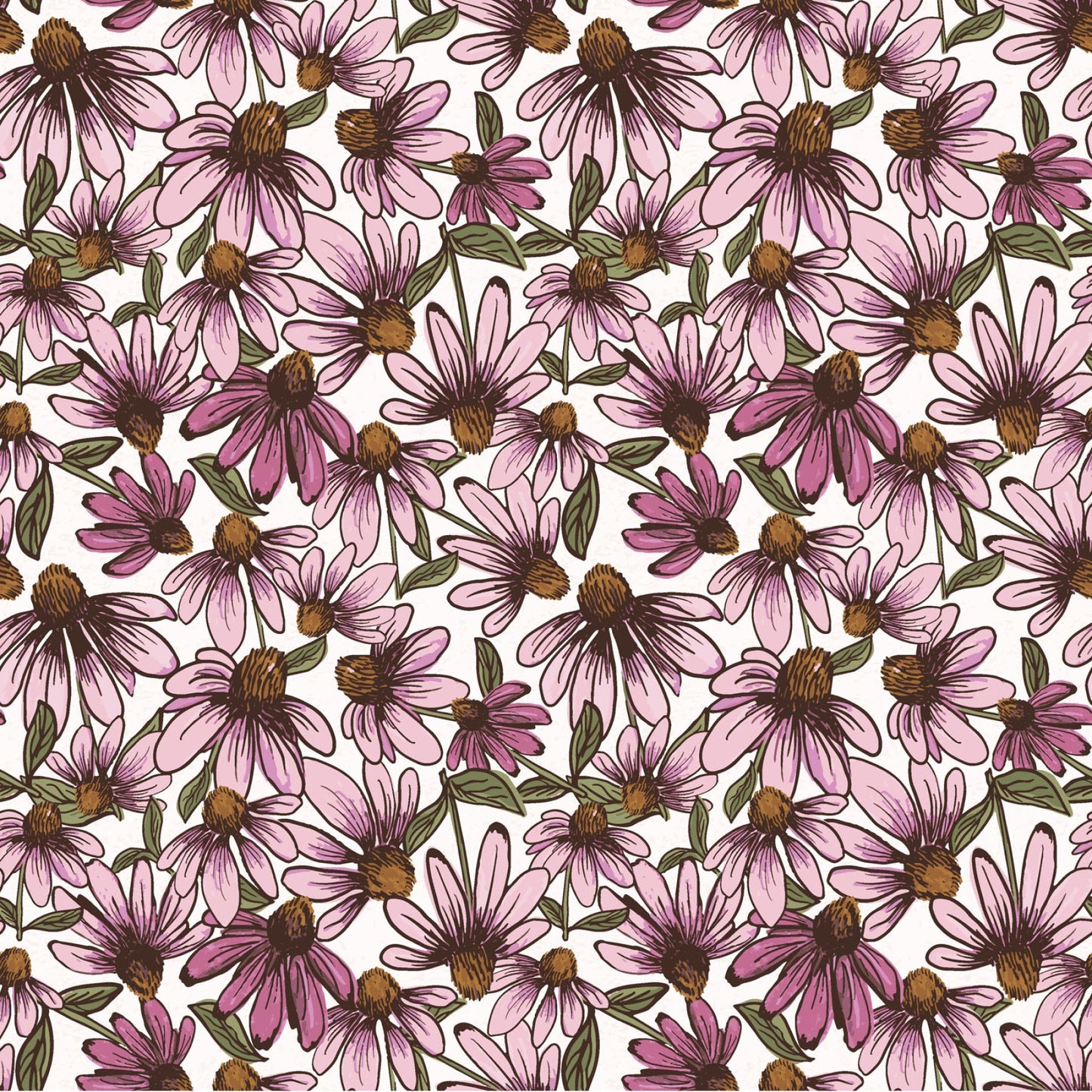 Coneflower Corral- White Echinacea: Sold by the 1/2 yard.