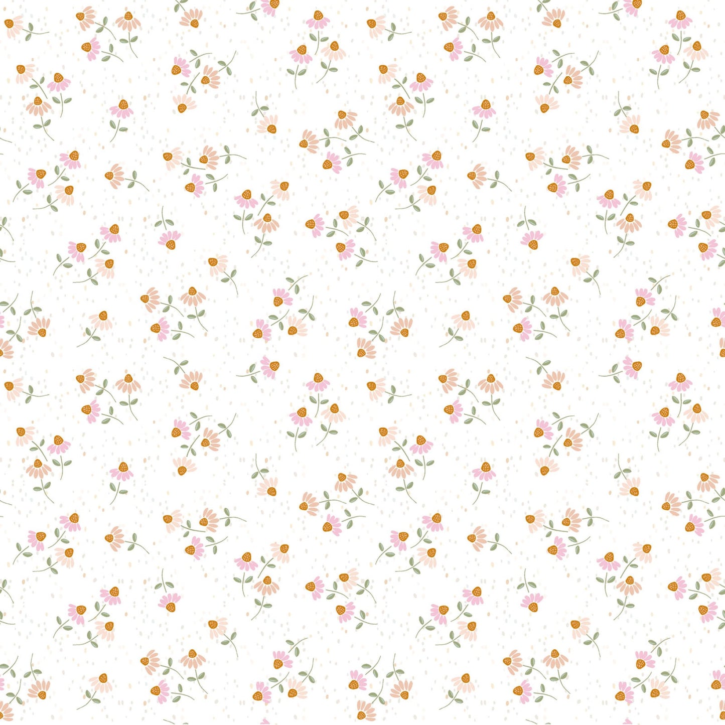 Coneflower Corral- White Ditsy Floral: Sold by the 1/2 yard.