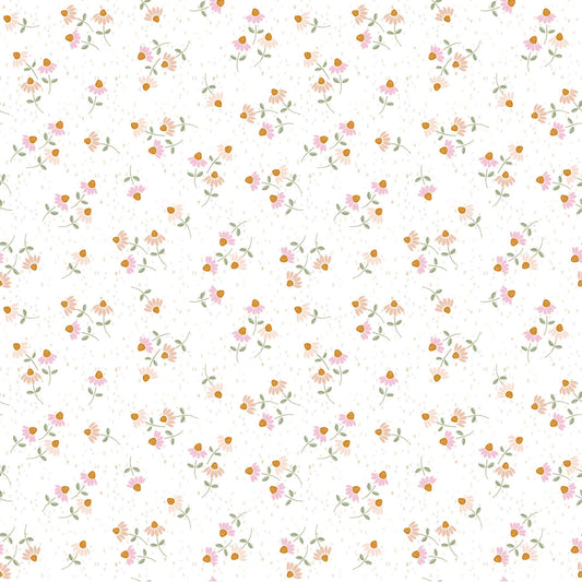 Coneflower Corral- White Ditsy Floral: Sold by the 1/2 yard.