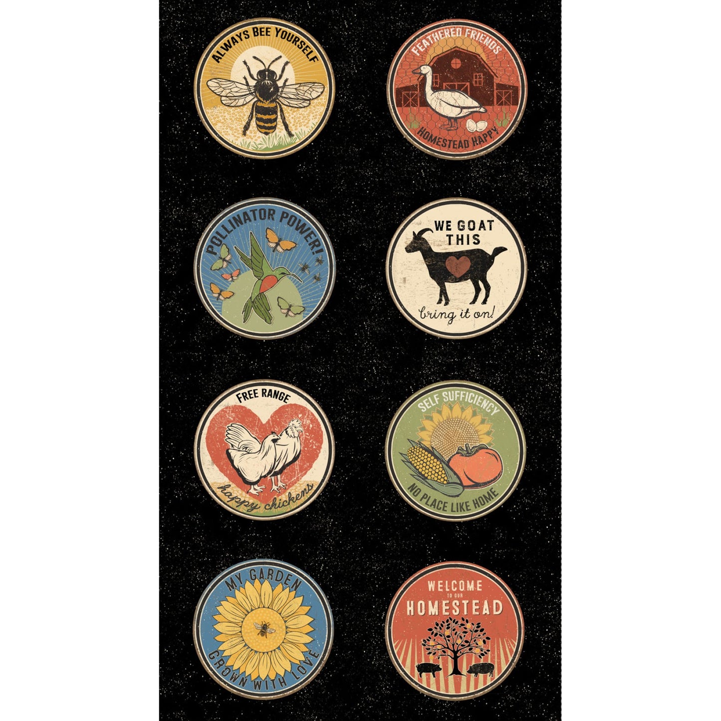 Homesteading- Black Circle 24" Panel: Sold by the Panel