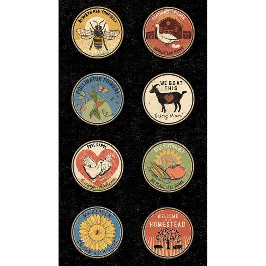 Homesteading- Black Circle 24" Panel: Sold by the Panel