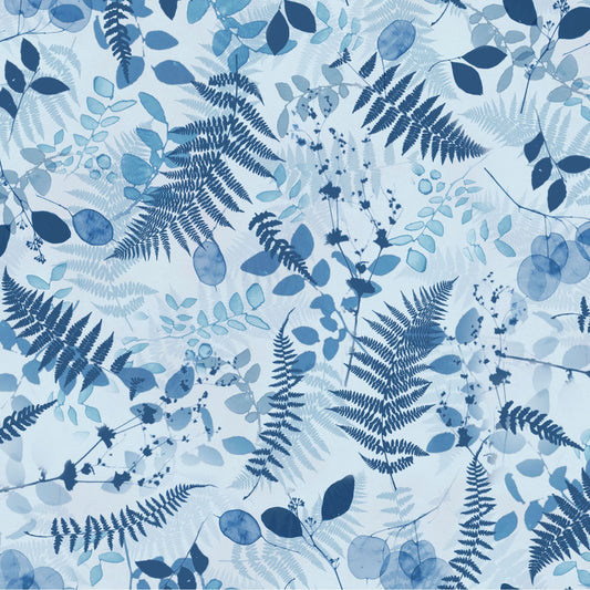 Naturescape- Pale Blue Ferns: Sold by the 1/2 yard