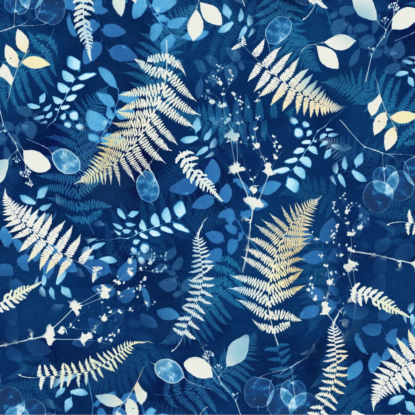 Naturescape- Light Navy Ferns: Sold by the 1/2 yard