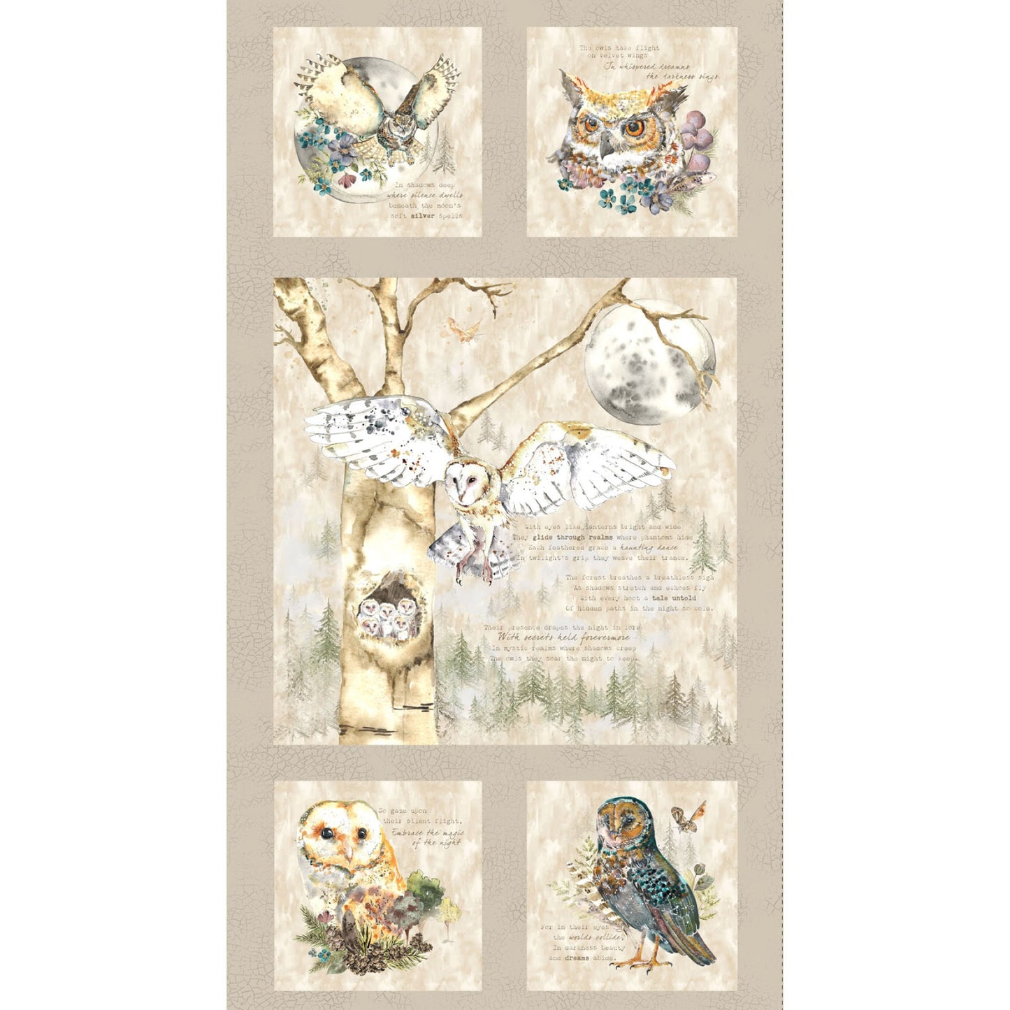 Night Whispers- 24" Taupe Panel: Sold by the PANEL