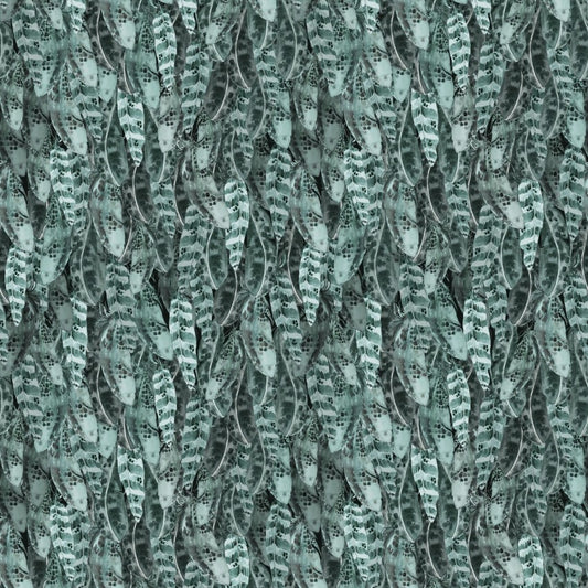 Night Whispers- Teal Feathers: Sold by the 1/2 yard