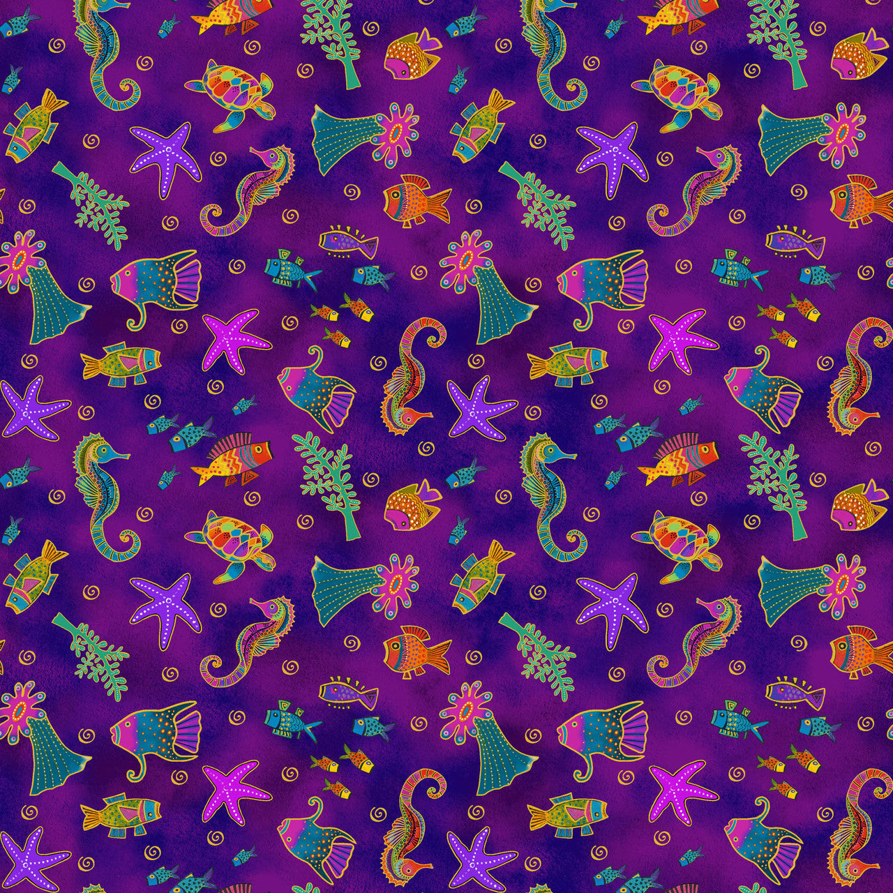 Oceania- Dark Orchid Sealife Metallic: Sold by the 1/2 yard.