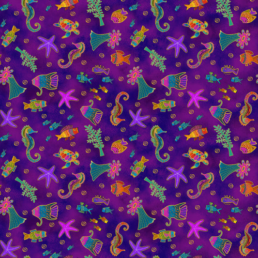 Oceania- Dark Orchid Sealife Metallic: Sold by the 1/2 yard.