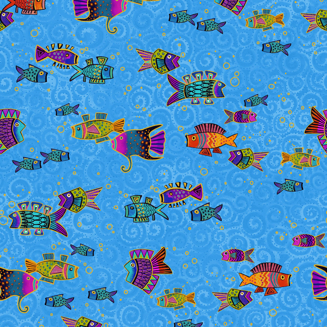 Oceania- Blue Fish Metallic: Sold by the 1/2 yard.