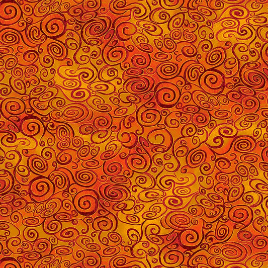 Wings of Gold- Swirly Scrolls Rust Metallic : Sold By The 1/2 Yard