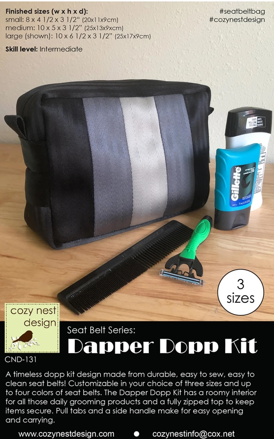 The Dapper Dopp Seat Belt Bag Kit- Black/Gray