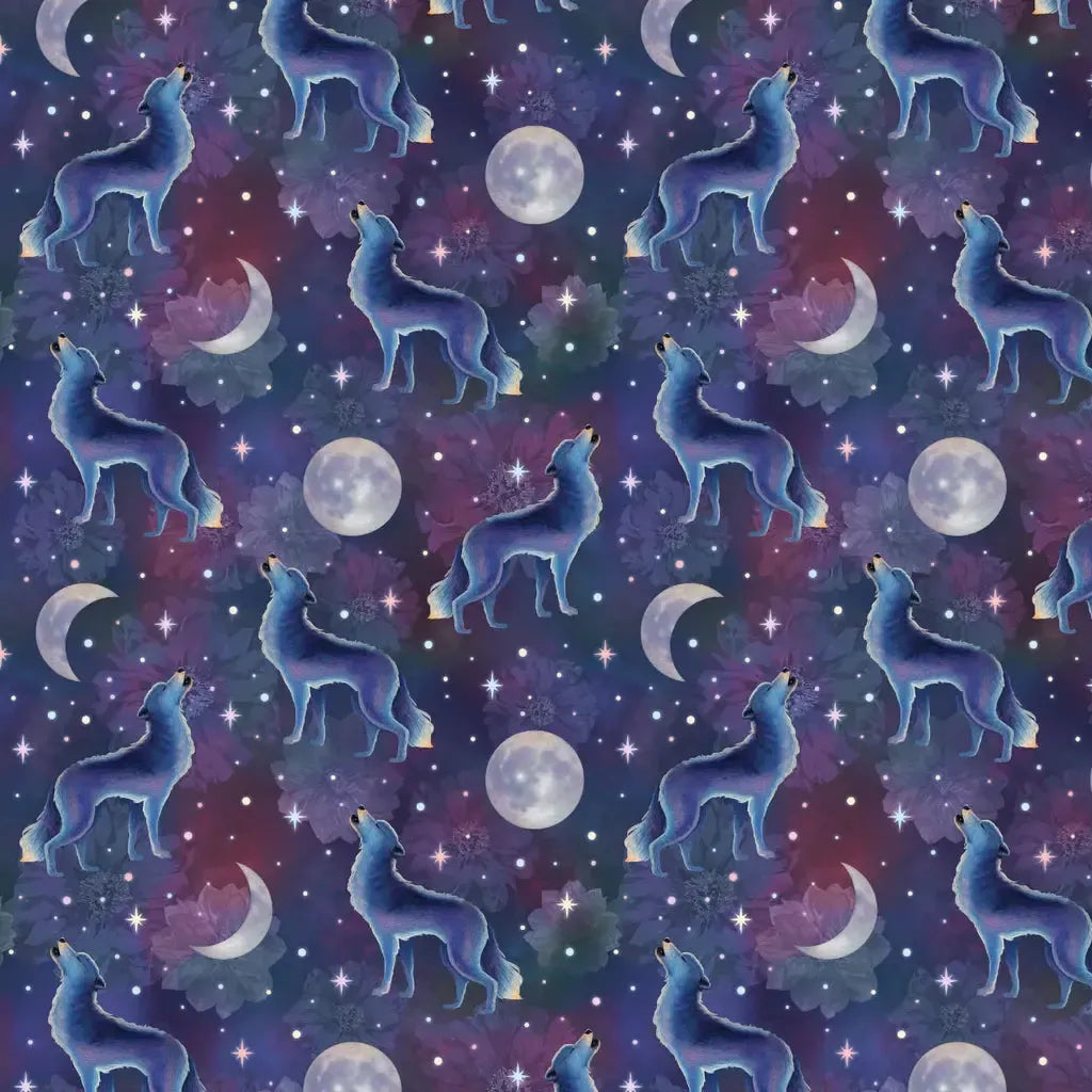 Celeste- Navy Lunar Wolves: Sold by the 1/2 Yard