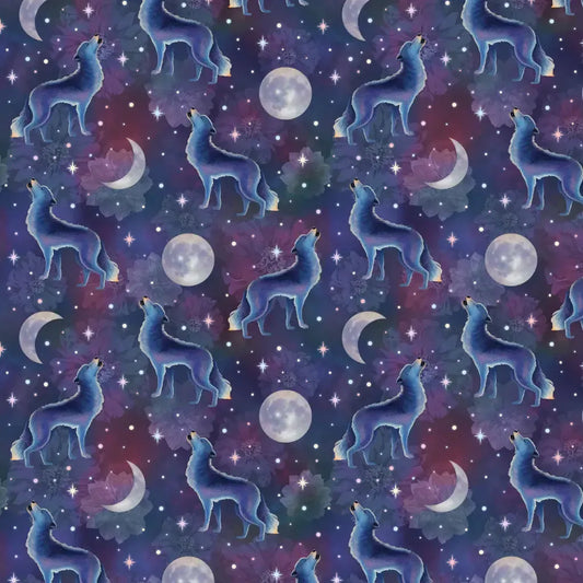 Celeste- Navy Lunar Wolves: Sold by the 1/2 Yard