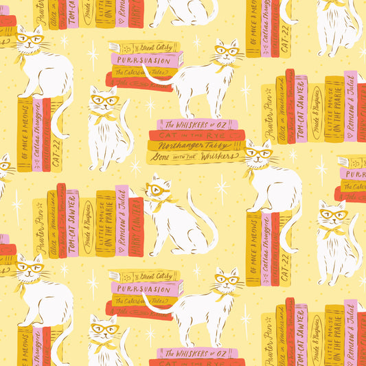 Poolside Purrfection- Yellow Kit-Lit: Sold by the 1/2 Yard