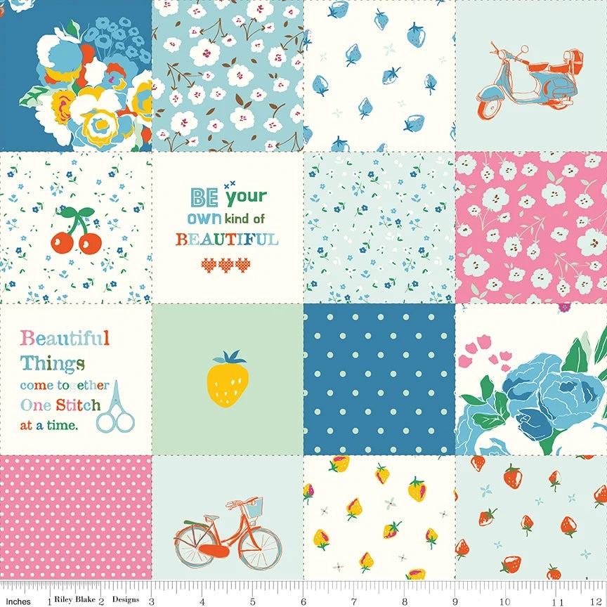 Cotton Nook- Blue Patchwork: Sold by the 1/2 yard