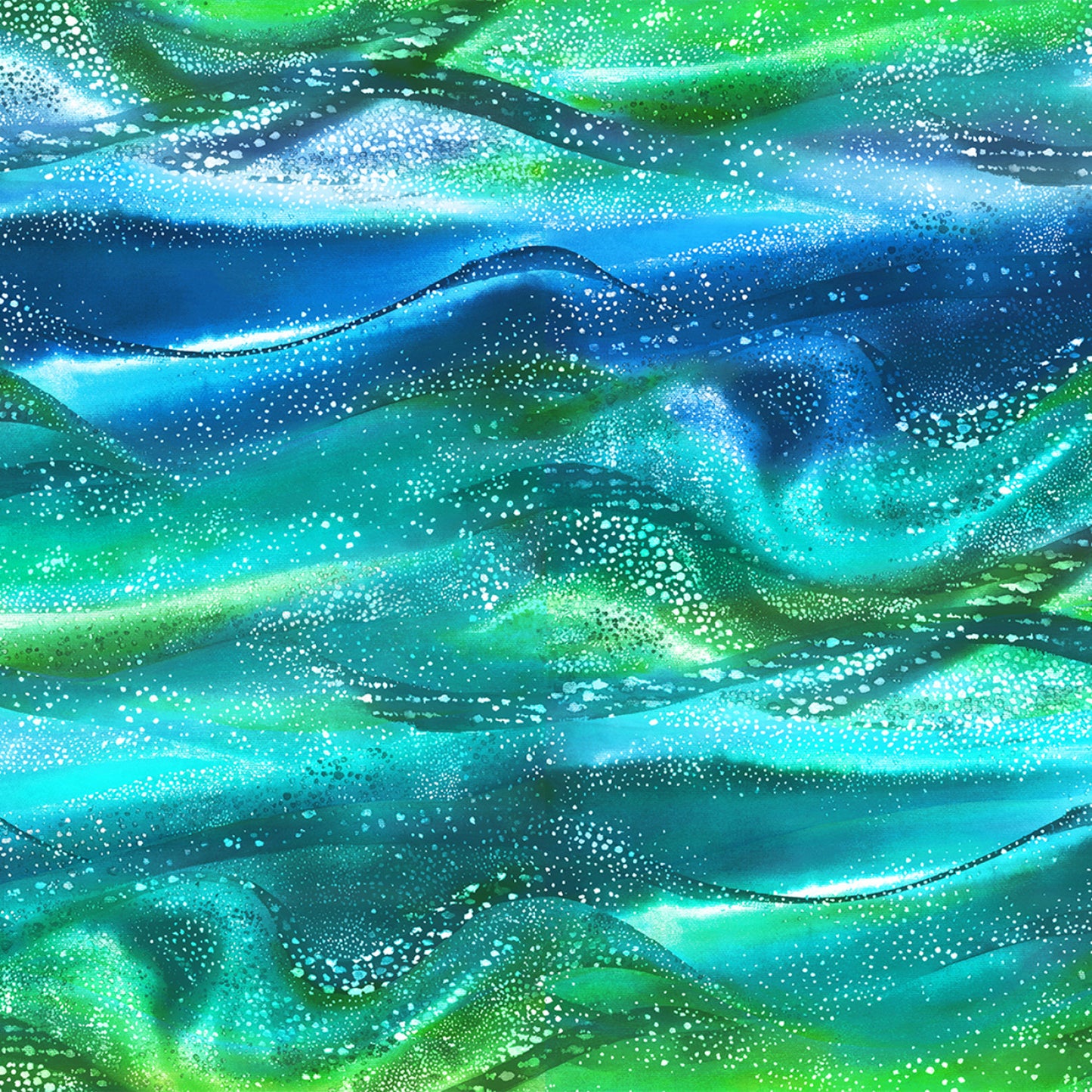 Pacifica Rainbow- Green/Blue Rainbow Waves: *Horizontal, Sold by the 1/2 yard.