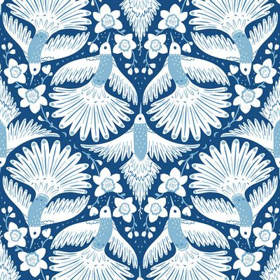 Sapphire Skies- Hummingbirds on Sapphire: Sold by the 1/2 yard