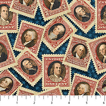 America 250 Stonehenge- Navy Multi Stamps: Sold By The 1/2 Yard