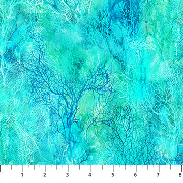 Coral Reef- Turquoise Multi Coral Texture: Sold by the 1/2 yard