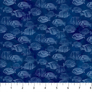 Coral Reef- Navy Fish Blender: Sold by the 1/2 yard