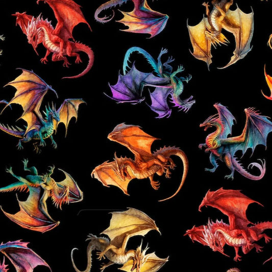 Dragon's Song- Black Tossed Dragon: Sold by the 1/2 yard.