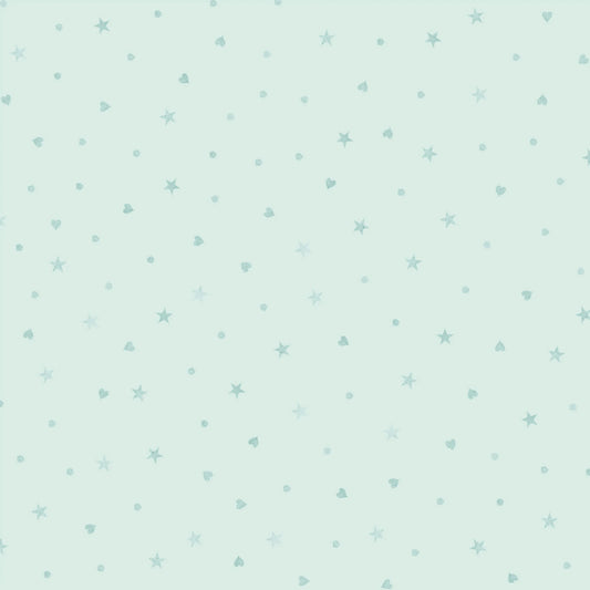 First Impressions Flannel- Mint Ditzy Stars and Hearts: Sold by the 1/2 yard