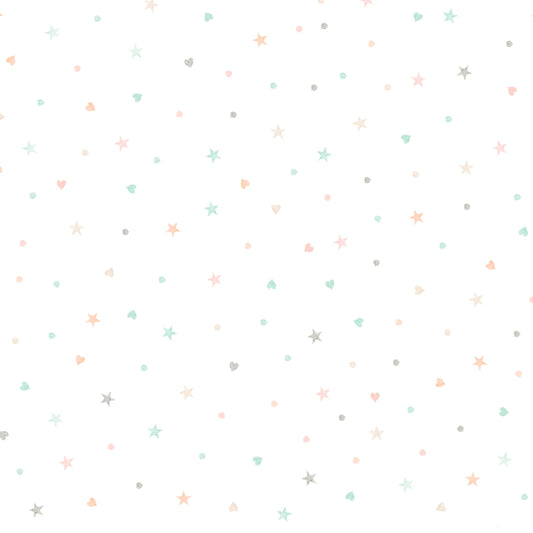 First Impressions Flannel- White Ditzy Stars and Hearts: Sold by the 1/2 yard