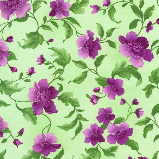 Camille- Green Floral: Sold by the 1/2 yard.