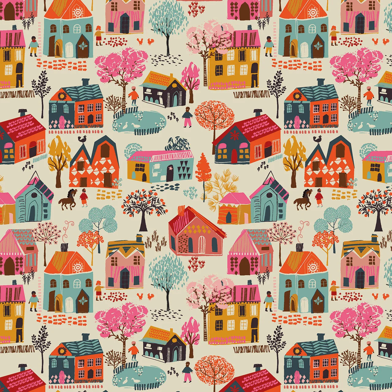 Fine Folk- Multi Little Village: Sold by the 1/2 yard