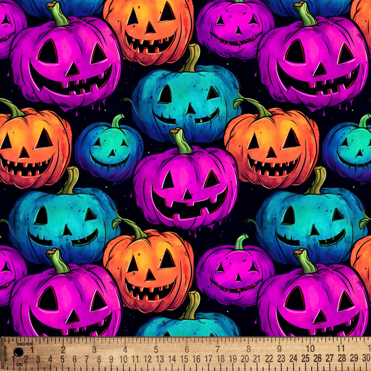 Halloween- Multi Neon Pumpkins: Sold by the 1/2 yard