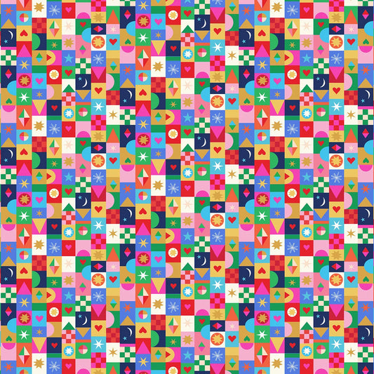 Home for Christmas- Jolly Squares: Sold by the 1/2 yard