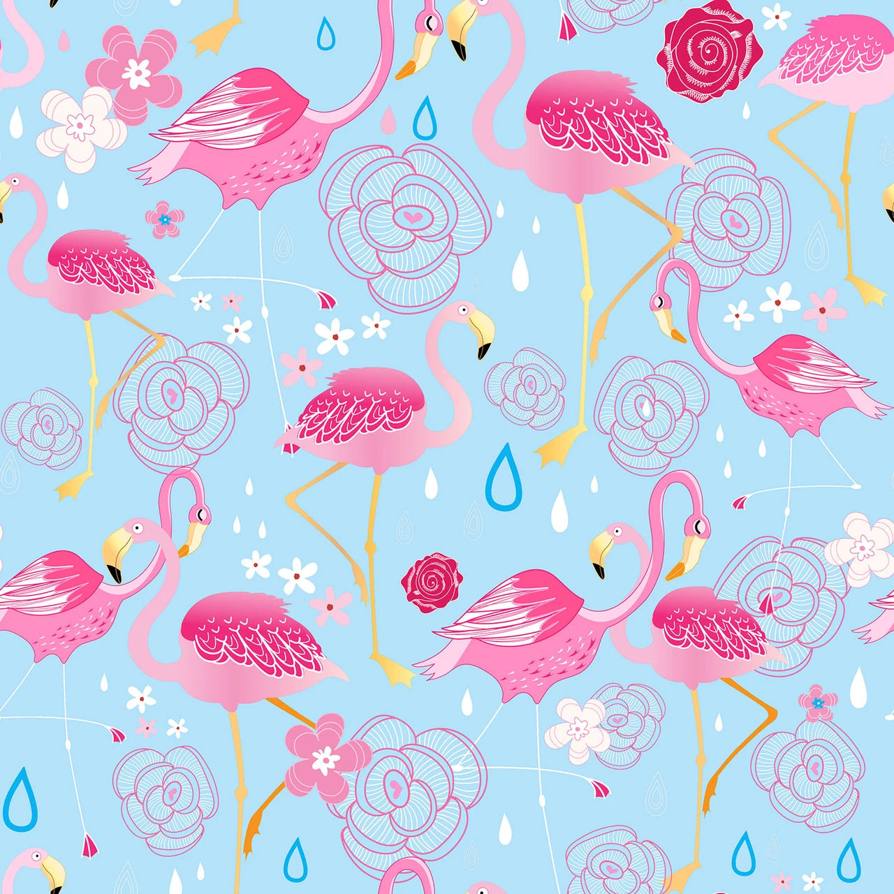 Alice- Pink Flamingos: Sold by the 1/2 yard
