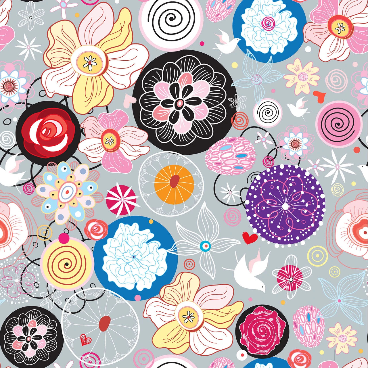 Alice- Multi Funky Flowers: Sold by the 1/2 yard