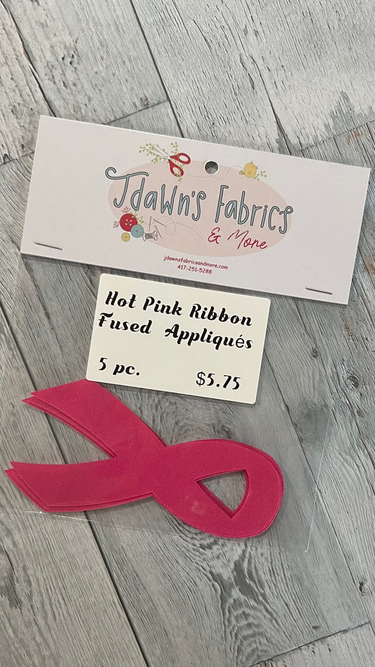 Hot Pink Ribbon Fused Appliques: Choice of Quantity