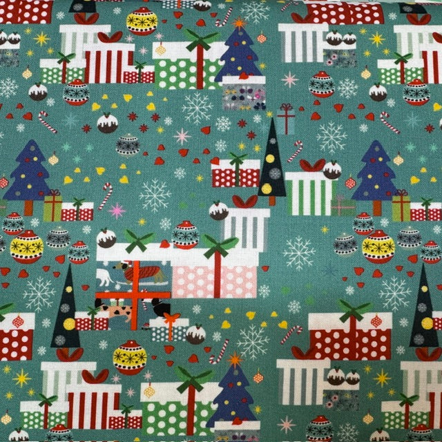This is for You- Turquoise Christmas Presents: Sold by the 1/2 yard