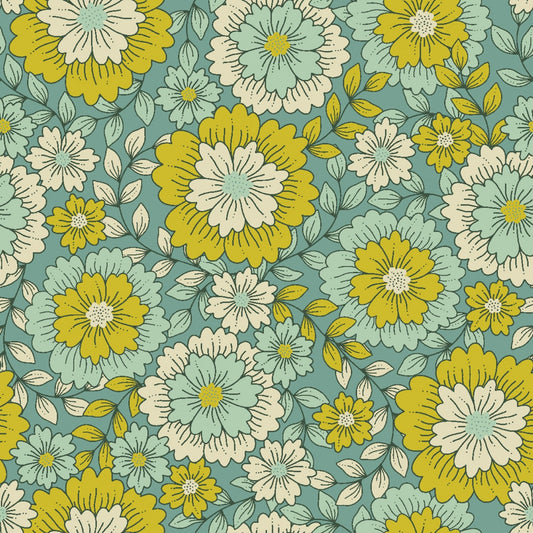 Groovy Boho- Retro Aqua Out Of Sight: Sold by the 1/2 yard.