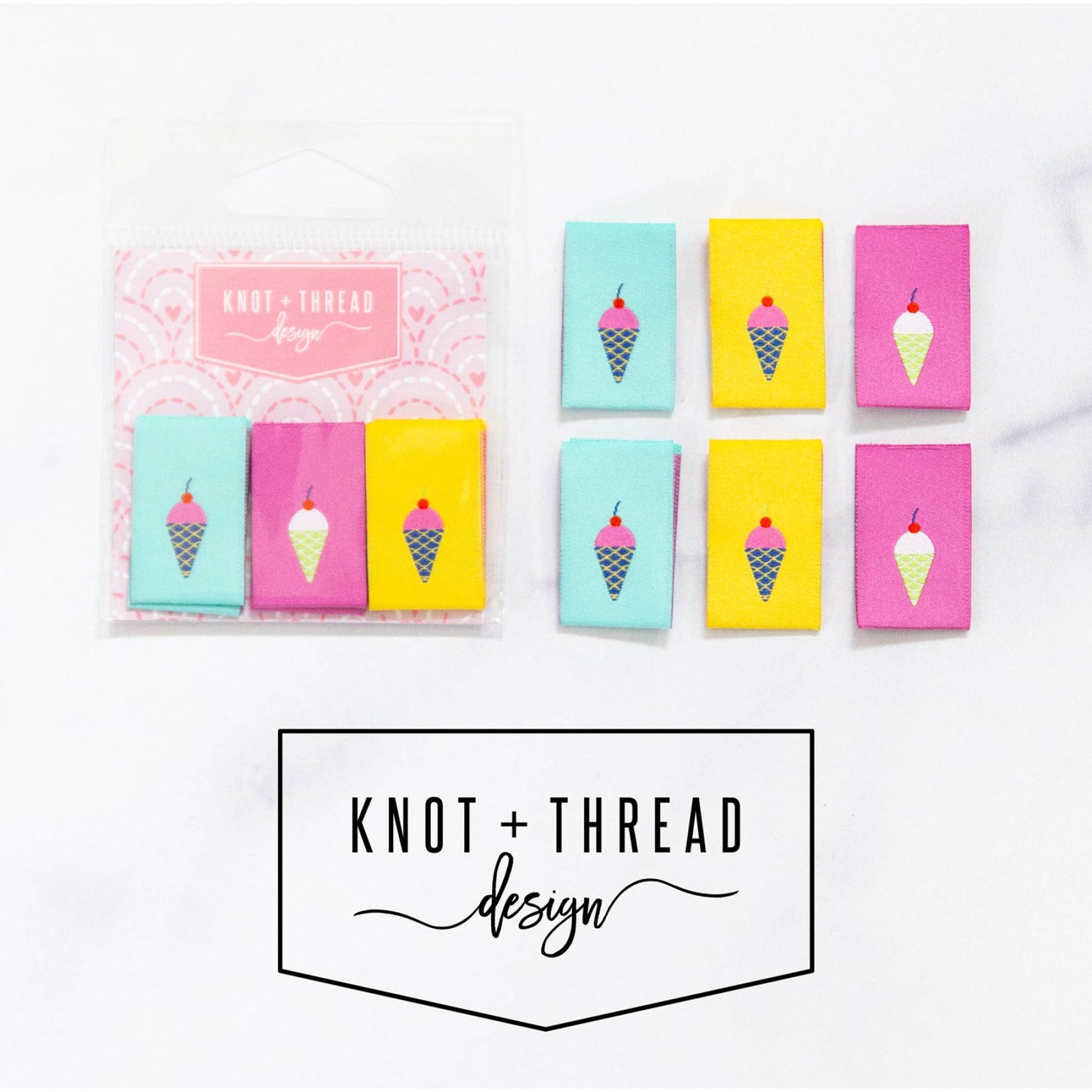 Sew in Labels- 3/4" Ice Cream- 6pk