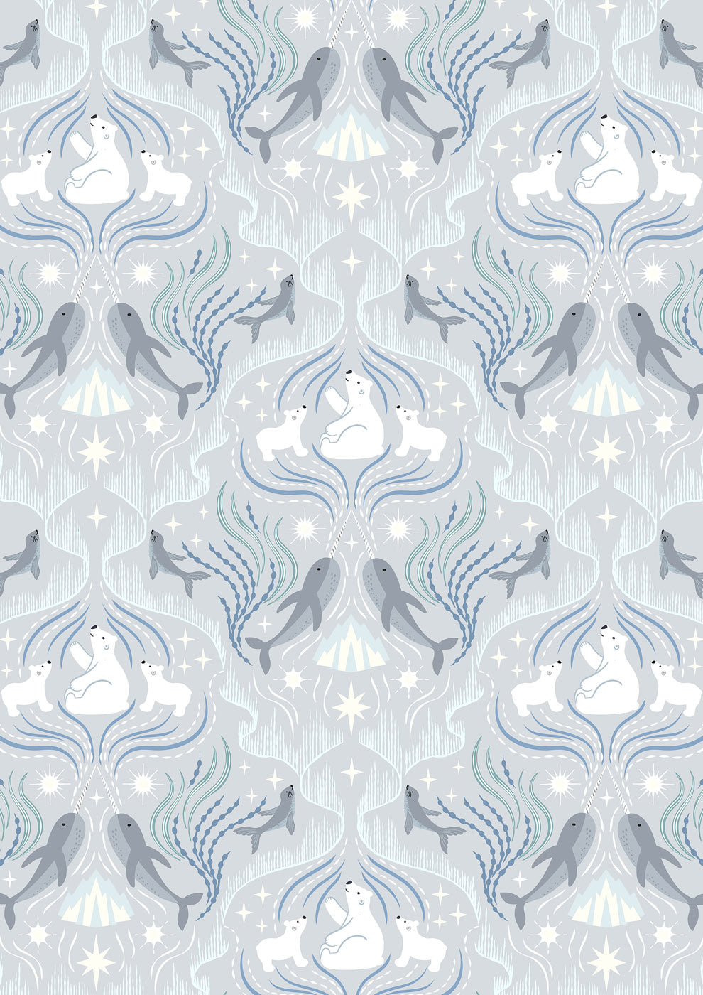 Where the Sky Dances- Silver Ice with Pearl Northern Lights: Sold by the 1/2 yard