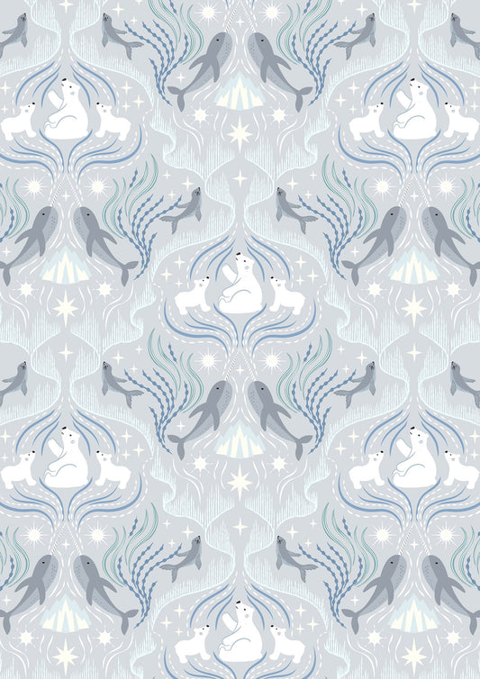 Where the Sky Dances- Silver Ice with Pearl, Northern Lights: Sold by the 1/2 yard