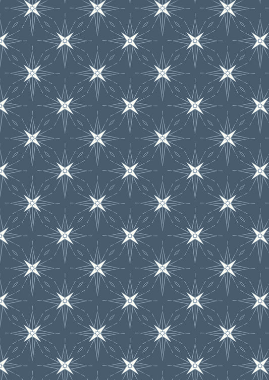 Where the Sky Dances- Dark Blue with Pearl, North Star: Sold by the 1/2 yard