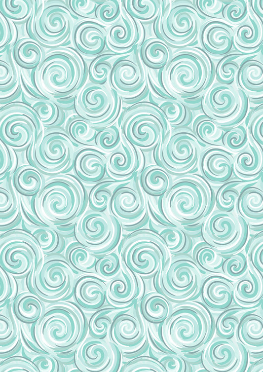 Where the Sky Dances- Icy Blue with Pearl, Northern Lights Swirl: Sold by the 1/2 yard