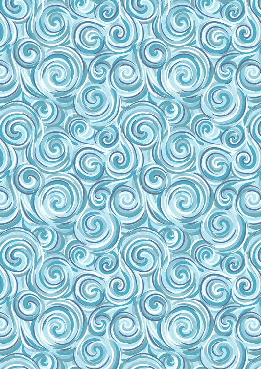 Where the Sky Dances- Blue with Pearl, Northern Lights Swirl: Sold by the 1/2 yard