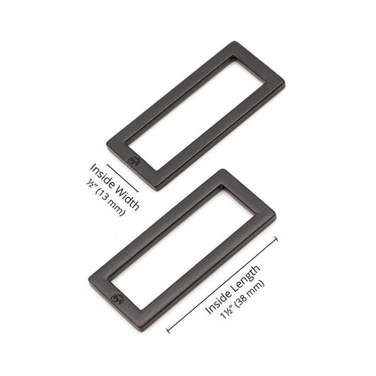 Rectangle Ring Flat 1.5" Black: 2Pcs