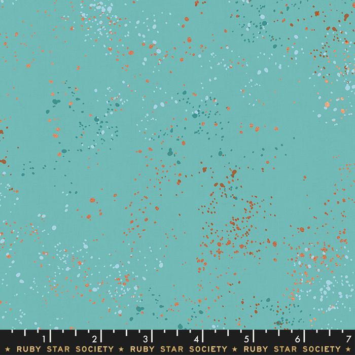 Speckled- Turquoise Metallic Paint Splatter: Sold by the 1/2 yard