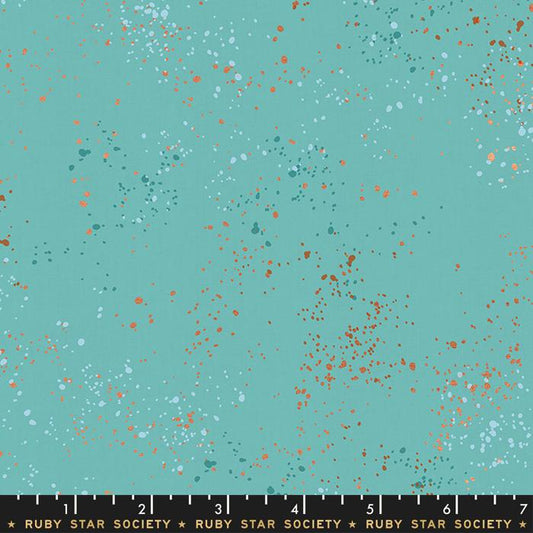 Speckled- Turquoise Metallic Paint Splatter: Sold by the 1/2 yard