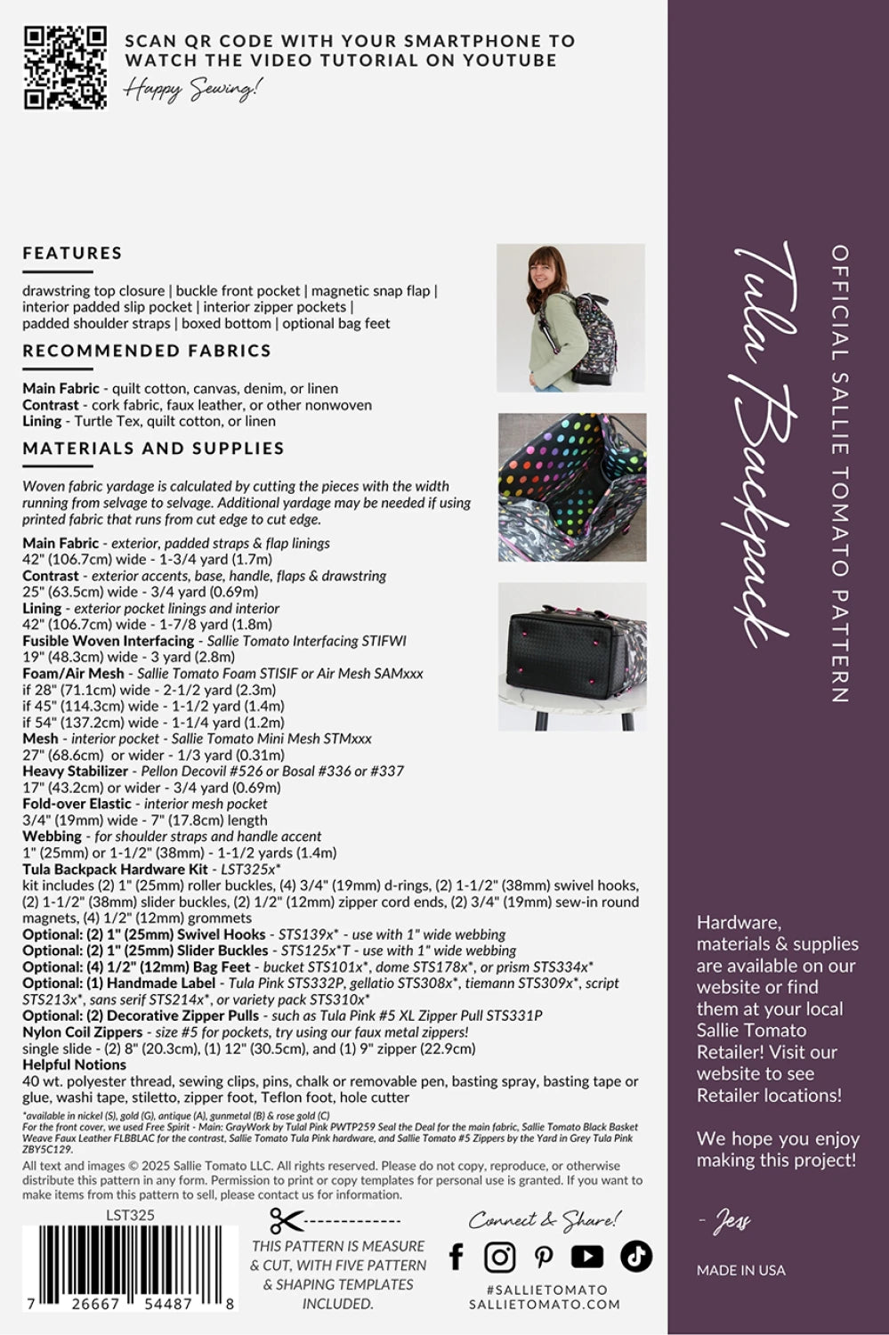 Tula Backpack Pattern