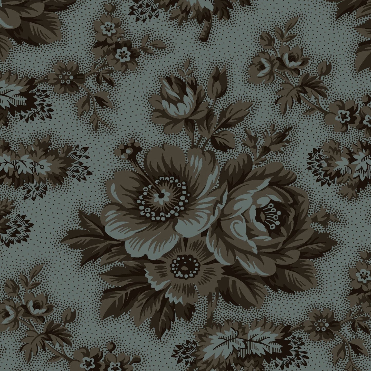 Dark & Stormy- Navy Large Floral: Sold by the 1/2 yard