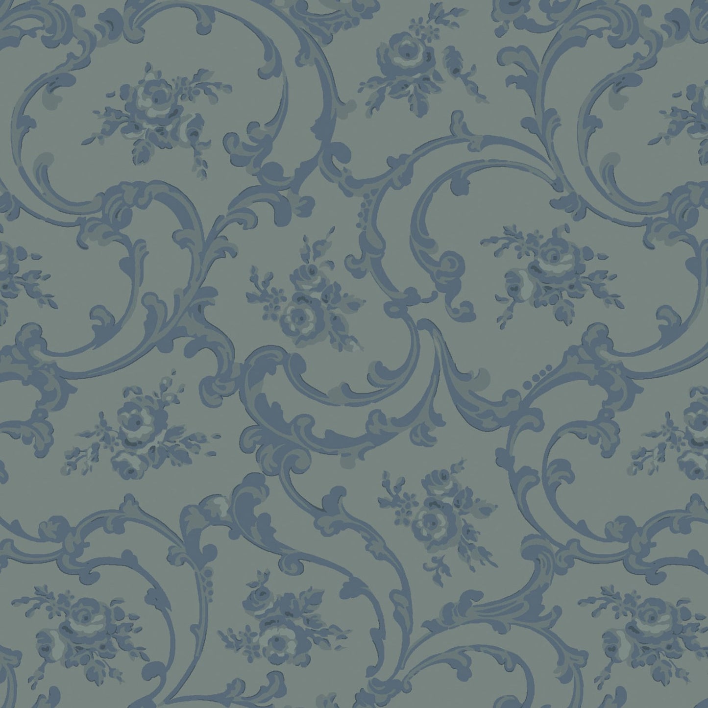 Dark & Stormy- Blue Scroll: Sold by the 1/2 yard