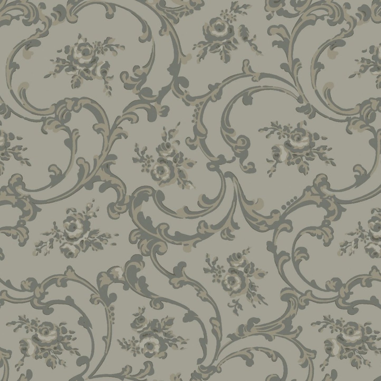 Dark & Stormy- Taupe Scroll: Sold by the 1/2 yard